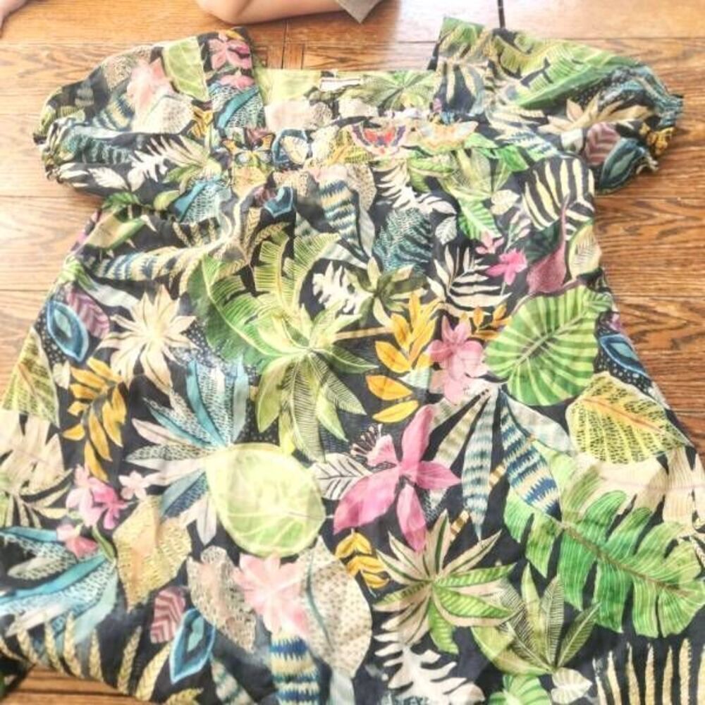 Johnny Was Tropical Puff-Sleeve Tunic Dress size XL